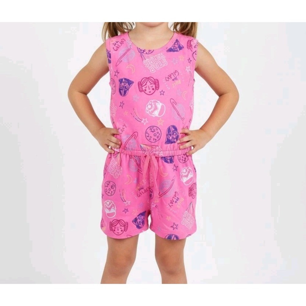 Star Wars X Spotted Zebra Girls Pink Romper Rule The Galaxy Rare Size 3T